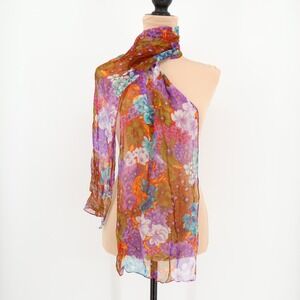 Vintage 90s Y2K Potomac Collection Floral Scarf Lightweight Sheer 90s 64 x 13 in